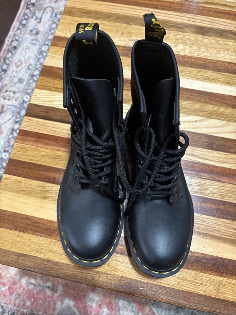Dr. Martens Black Lace-Up Women's Boots with Yellow Stitching